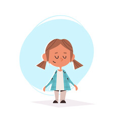 beautiful girl cute child standing pose female cartoon character full length vector illustration