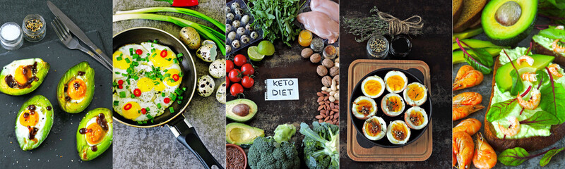 Keto diet dishes set. Keto healthy food set.