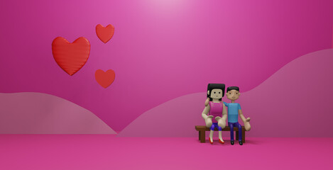 lover couple illustration design. banner design for valentine's day. design for template. 3D render