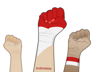 The spirit of struggle by lifting the hand with the Indonesian flag on it