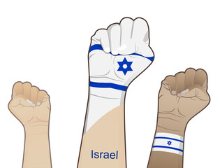 The spirit of struggle by lifting the hand with the Israeli flag on it