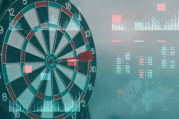 Business analytics with key performance indicators dashboard concept. Financial success concept with a holographic control panel against a background of statistics.