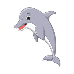 Cartoon dolphin jumping on white background