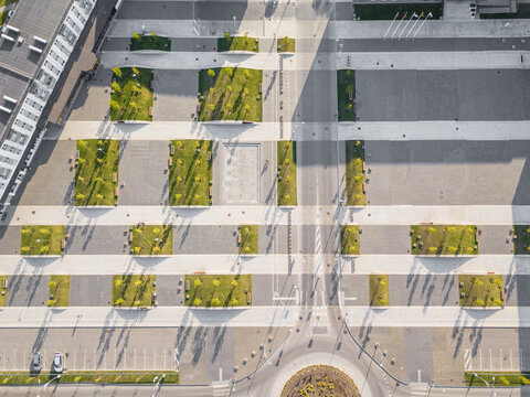 Aerial view of town square in Naujoji Akmenė, Lithuania