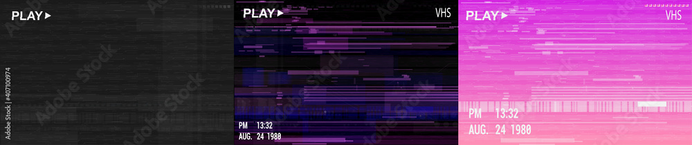 Wall mural digital glitch background collection in retrofuturism style. glitched vhs video screen. distorted tr