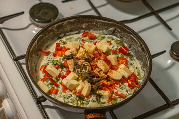 frying pan with vegetables