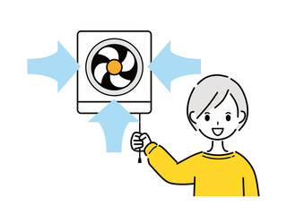 換気する女性　換気扇