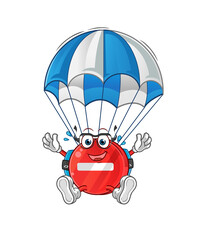 stop sign skydiving character. cartoon mascot vector