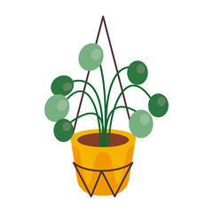 home plant in yellow ceramic pot decor in metal stand