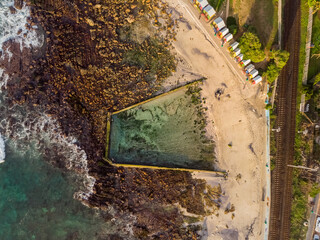 Aerial view of swimmers at St James tidal Pool, Cape Town, South Africa.