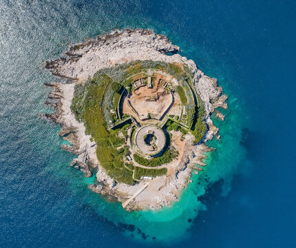 Aerial view of Fort Mamula in Montenegro