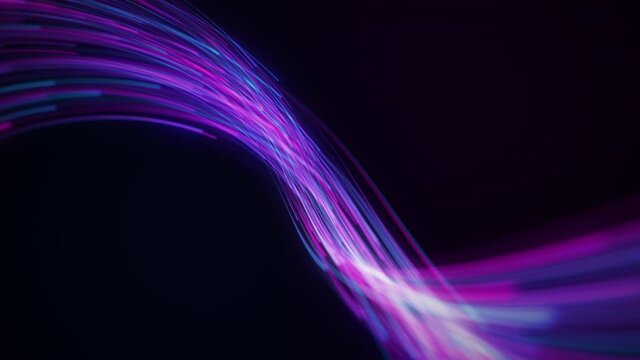 Futuristic stream of neon rays. Particle trails background. Communication and technology concept. Seamless loop.