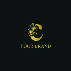 Golden Luxury Initial letter o with February Iris flower for cosmetic, Jewelry, boutique, hotel logo concept vector