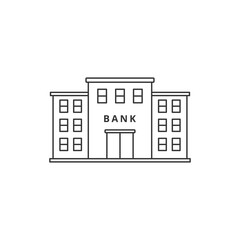 Bank building vector illustration in simple line art design isolated on white background. Linear style of bank icon