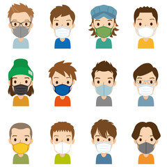 マスクをつけた男性　アイコン