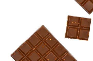Milk chocolate bar with sesame seeds isolated on white background, sweets, dessert, sweet snack