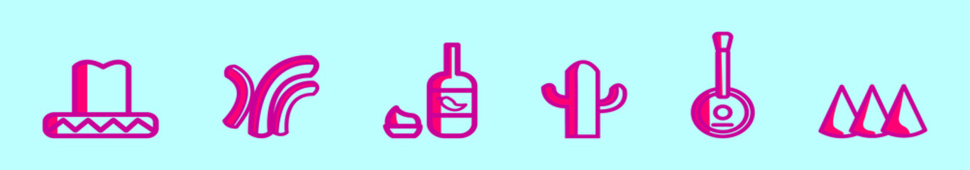 set of mexican food cartoon icon design template with various models. vector illustration isolated on blue background