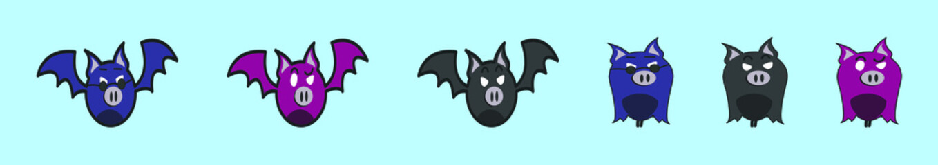 set of bat mascot cartoon icon design template with various models. vector illustration isolated on blue background