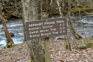 Kephart Prong trailhead sign, Smoky mountains national park