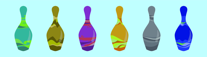 set of bowling pin cartoon icon design template with various models. vector illustration isolated on blue background