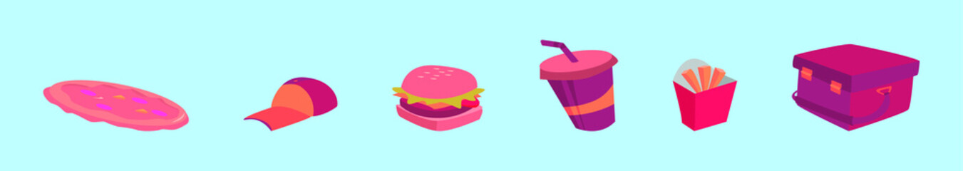 set of food delivery cartoon icon design template with various models. vector illustration isolated on blue background