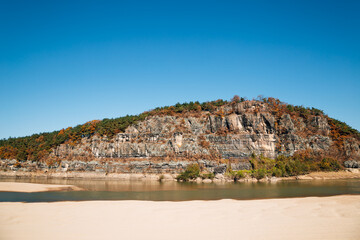 Buyongdae cliff and Nakdong river at Andong Hahoe Village in Andong, Korea