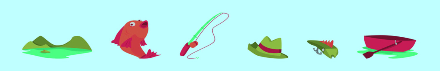 set of fishing rod cartoon icon design template with various models. vector illustration isolated on blue background