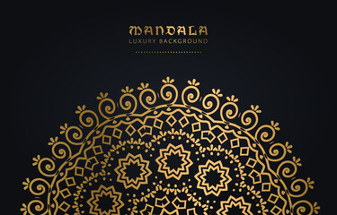 luxury golden mandala pattern vector on black background, vintage elegant metal gold brown copper gradient flower texture ornament, decorative invitation card poster flyer brochure menu print template