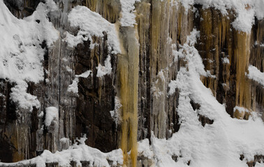 Fototapeta na wymiar Wall of ice in a Canadian forest in Quebec