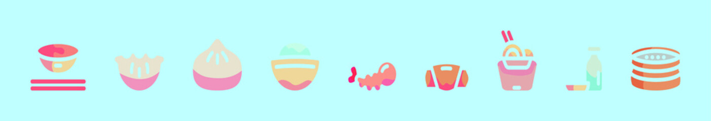 set of dumpling cartoon icon design template with various models. vector illustration isolated on blue background