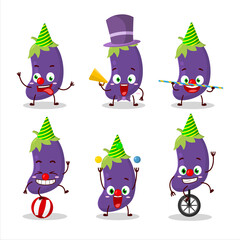 Cartoon character of eggplant with various circus shows