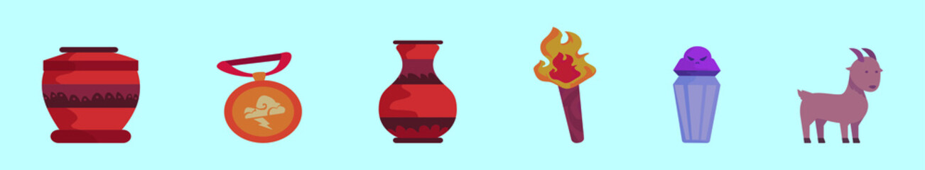 set of ancient greek cartoon icon design template with various models. modern vector illustration isolated on blue background