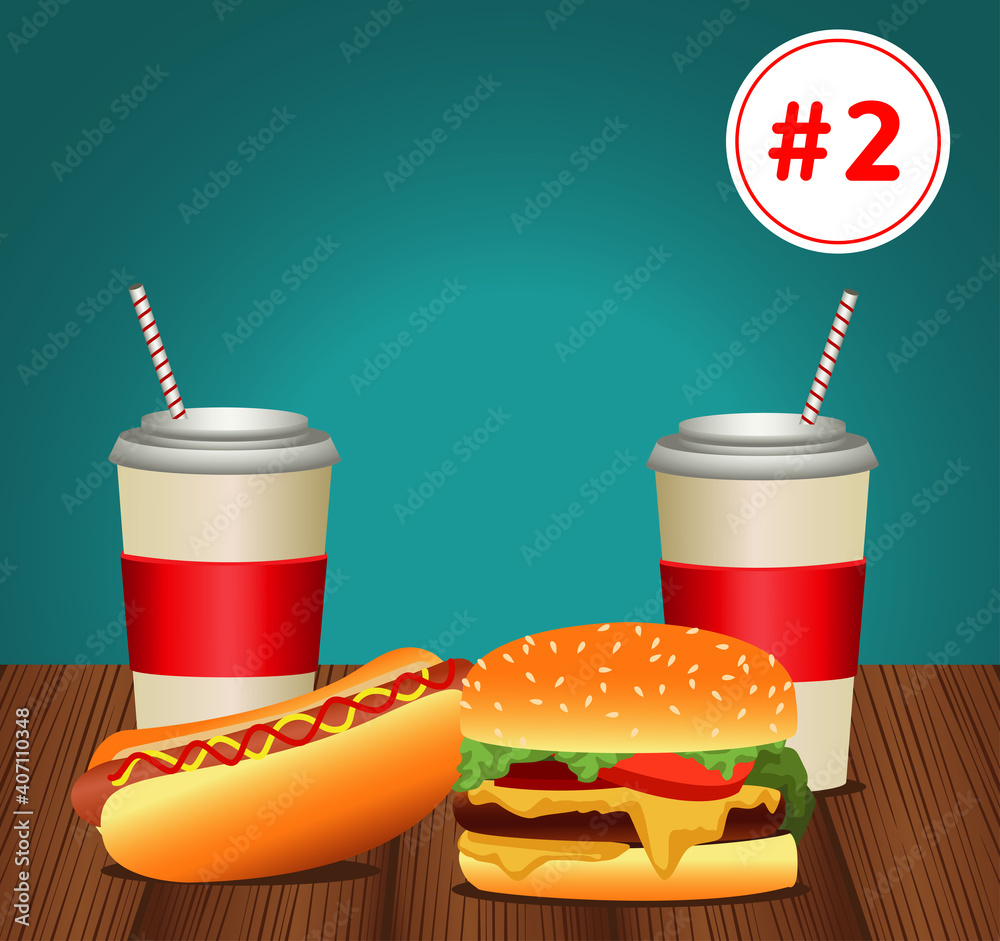 Wall mural fast food menu template with combo meal number two