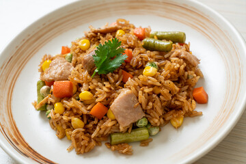 pork fried rice on white plate