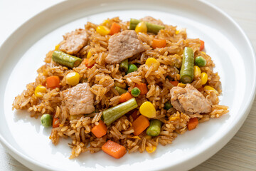 pork fried rice on white plate