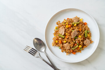 pork fried rice on white plate