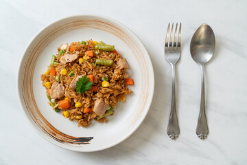 pork fried rice on white plate