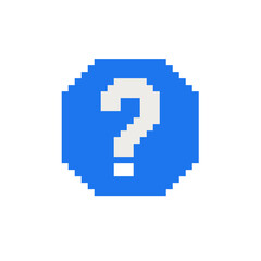 Question mark icon pixel art style. Isolated vector illustration. Game assets 8-bit sprite. Design for stickers, web, mobile app.