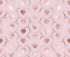 Rose gold glitter stripe hearts seamless pattern. 