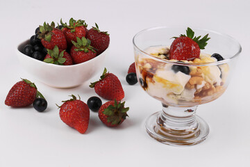 Home made yogurt on white background