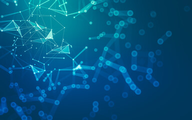 Abstract background. Molecules technology with polygonal shapes, connecting dots and lines. Connection structure. Big data visualization.