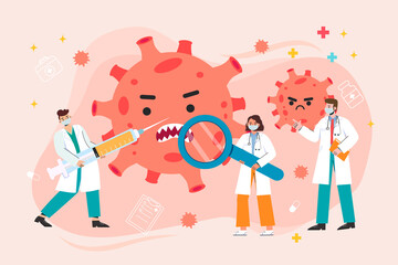 illustration of a doctor fighting against Covid-19 with vaccine