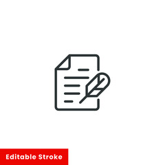 History, writing icon. Line style for web template and app. Simple thin line, poetry, book concept, education, vector illustration design on white background. Editable stroke EPS 10