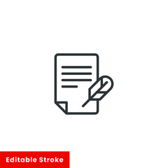 History, writing icon. Line style for web template and app. Simple thin line, poetry, book concept, education, vector illustration design on white background. Editable stroke EPS 10