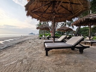 Outdoor beach chairs on the beach in the morning.