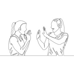 Continuous drawing line of two women celebrating each other vector