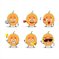 Slice of melon cartoon character with various types of business emoticons