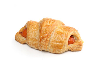 Delicious of Sausage Croissant on white with Clipping Path.