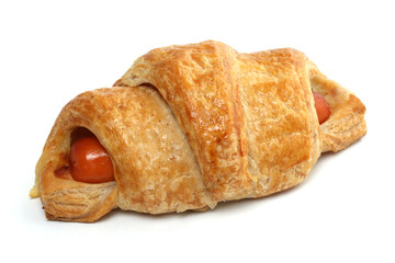 Delicious of Sausage Croissant on white with Clipping Path.