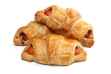 Delicious of Sausage Croissant on white with Clipping Path.